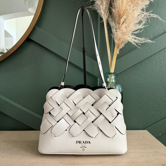 EUC PRADA VITELLO INTRECCIO TRESS HANDBAG 2 WAY BAG - Picture 1 of 1